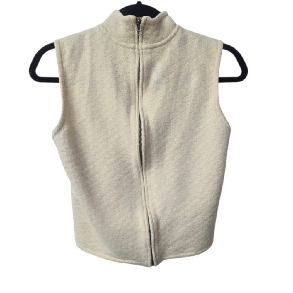Woolrich Womens 100% Wool Full Zip Quilted Vest Ecru Cream Size L Quiet Luxury